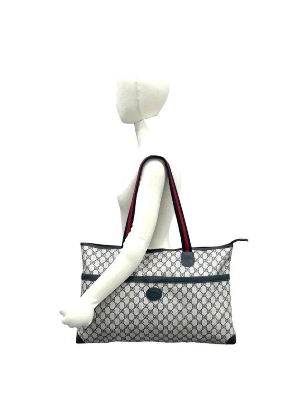 ★SOLD★ Gucci Vintage Sherry Line GG Logo Leather Tote Shoulder Bag Navy - Picture 2 of 10